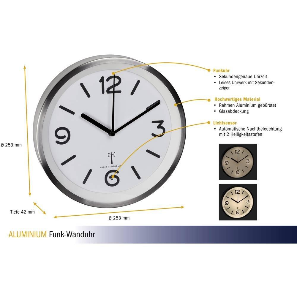 TFA Dostmann Radiocontrollato Orologio da parete 253 mm x 42 mm Alluminio (spazzolato)  