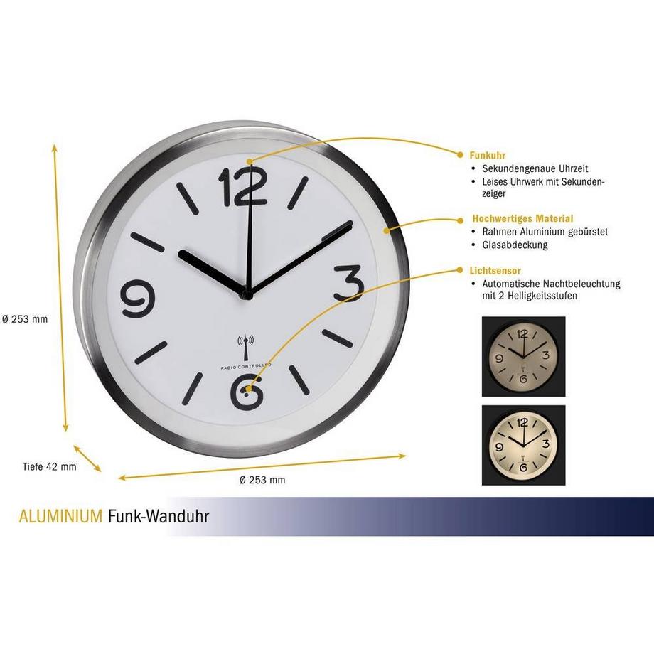 TFA Dostmann Funk-Wanduhr mit Nachtbeleuchtung  
