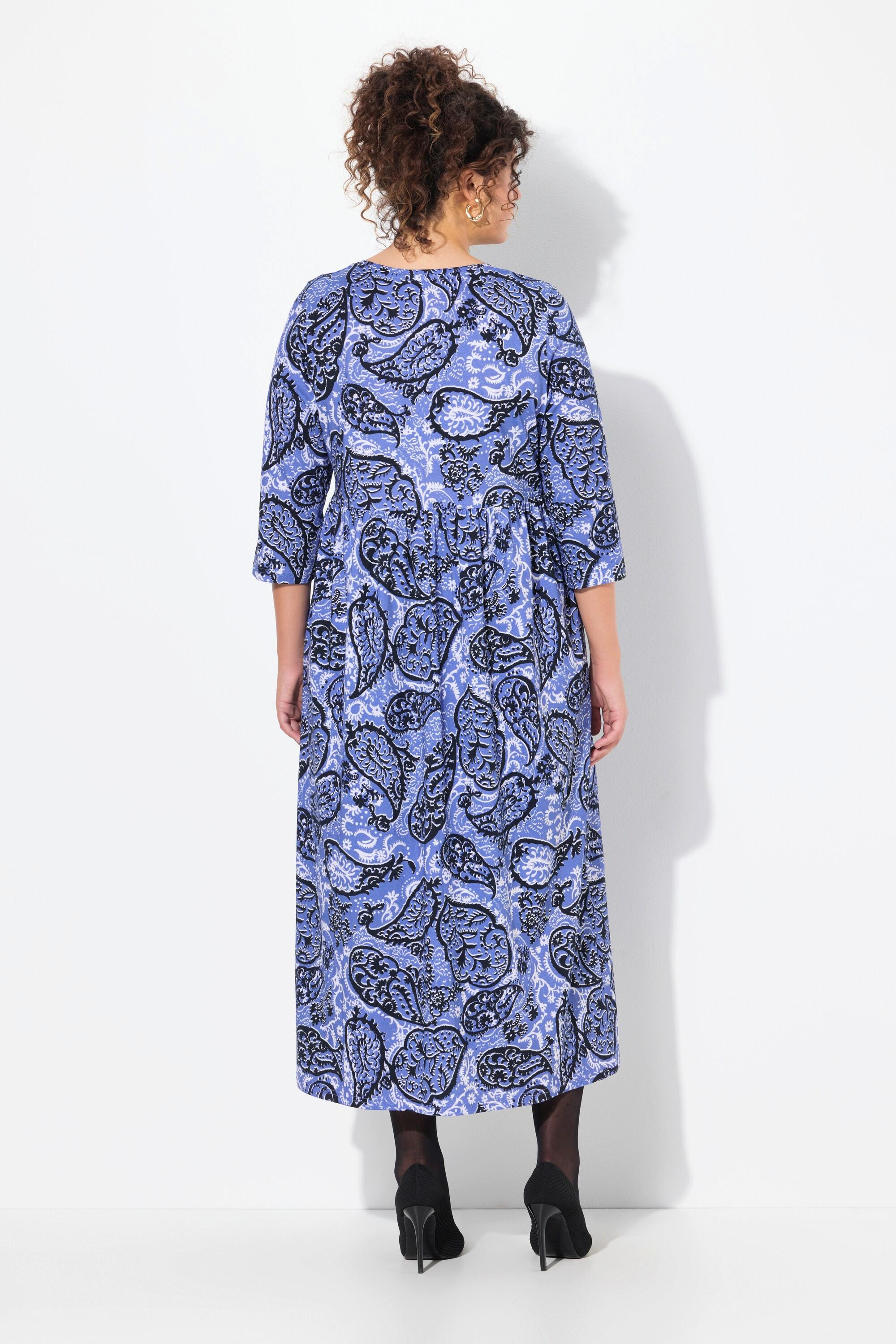 Ulla Popken  Robe, Motif Paisley, Coupe A-Ligne, Encolure V, Manches 3/4 