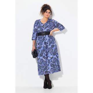 Ulla Popken  Robe, Motif Paisley, Coupe A-Ligne, Encolure V, Manches 3/4 