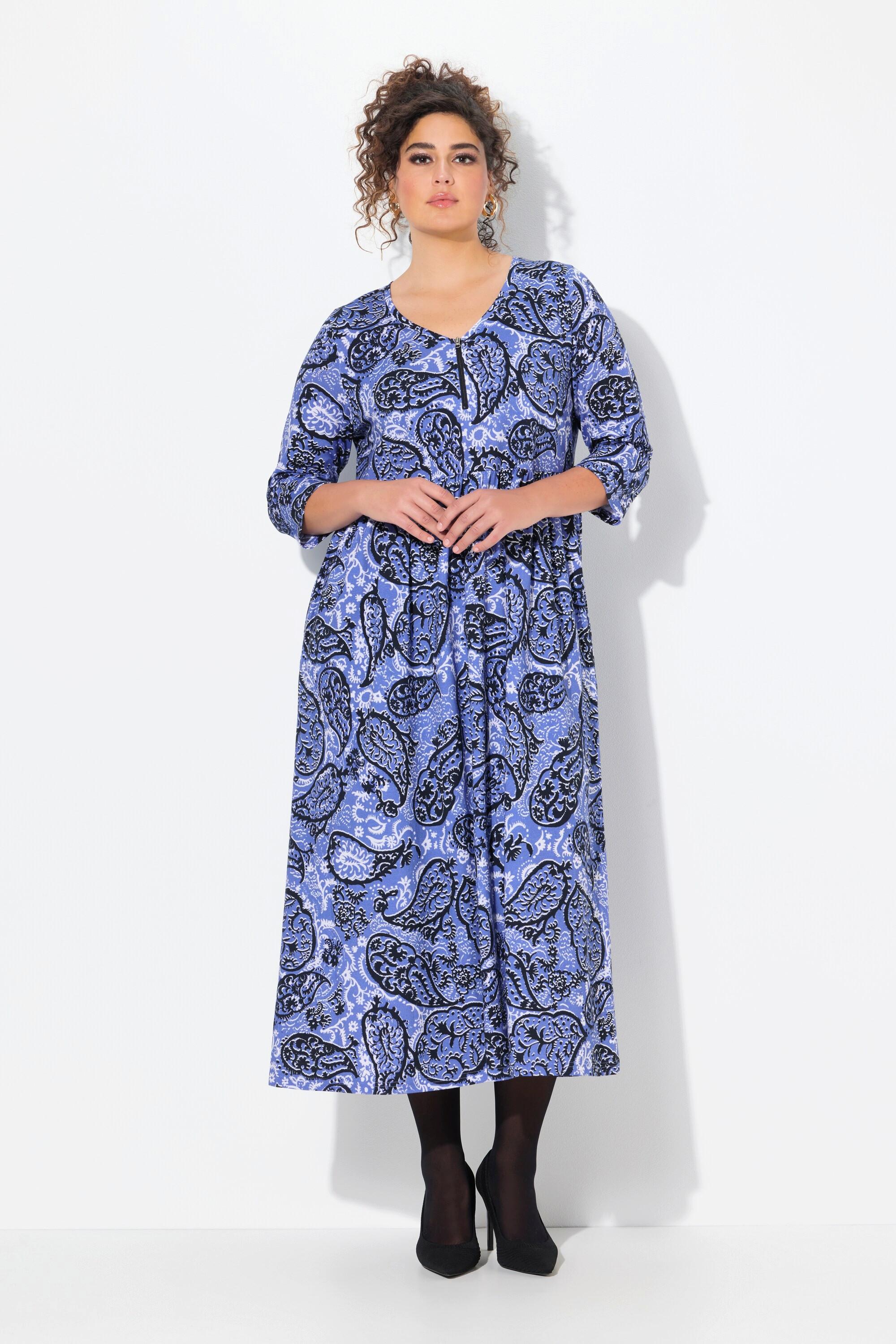 Ulla Popken  Robe, Motif Paisley, Coupe A-Ligne, Encolure V, Manches 3/4 