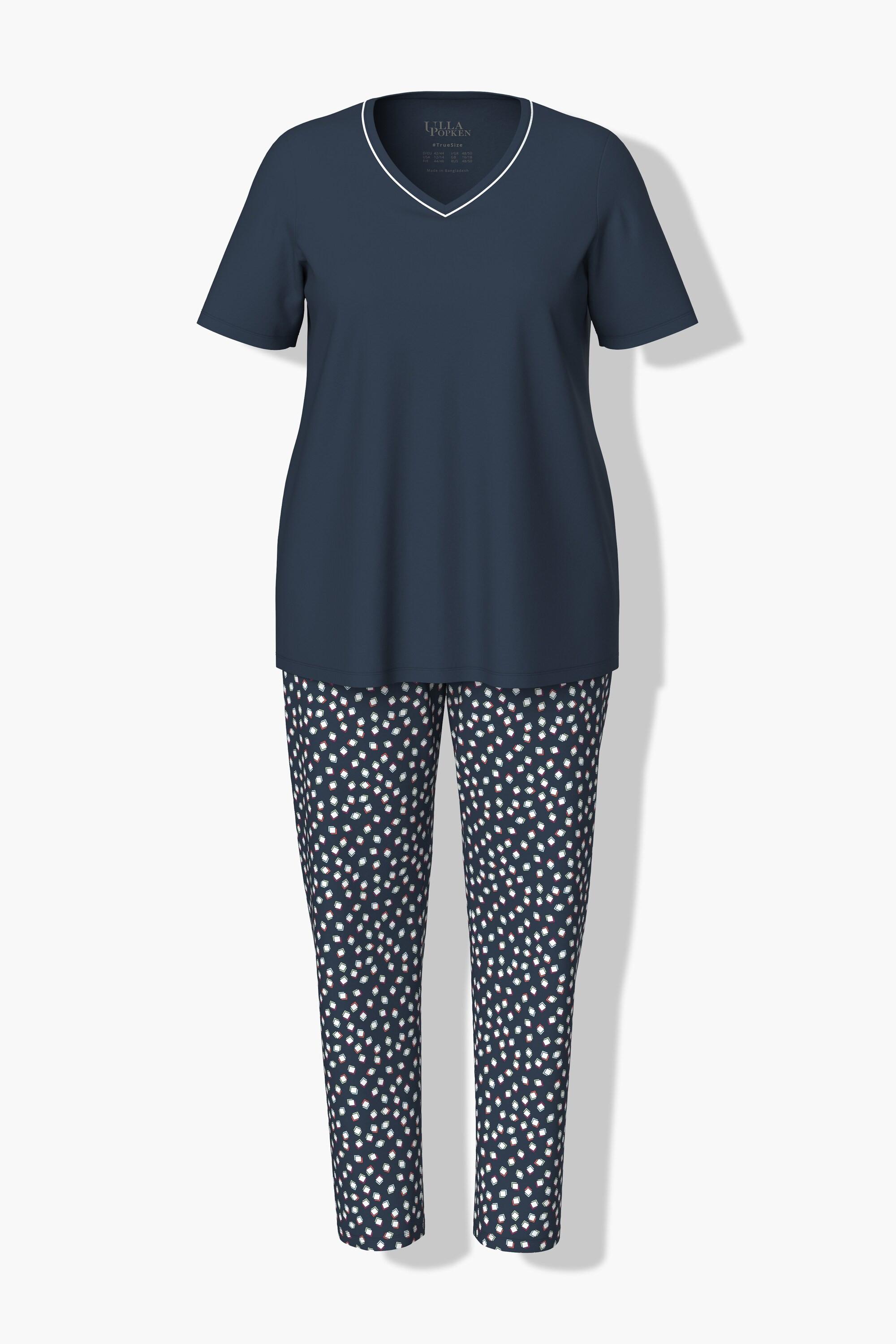 Ulla Popken  Pyjama, Punkte, V-Ausschnitt, Halbarm, Taschen 