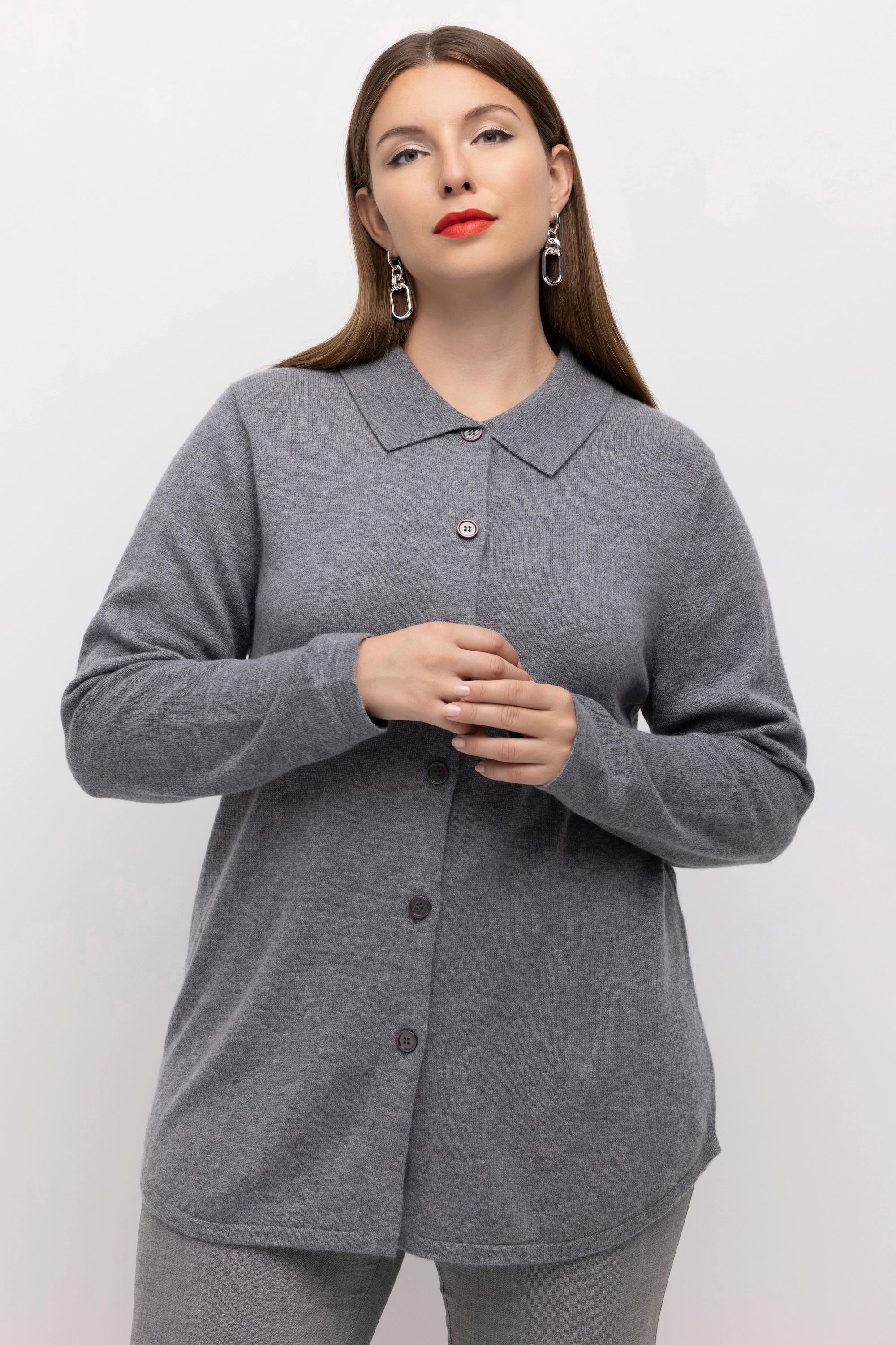 Ulla Popken  Pullover, edle Wollmischung, Hemdkragen, Langarm 