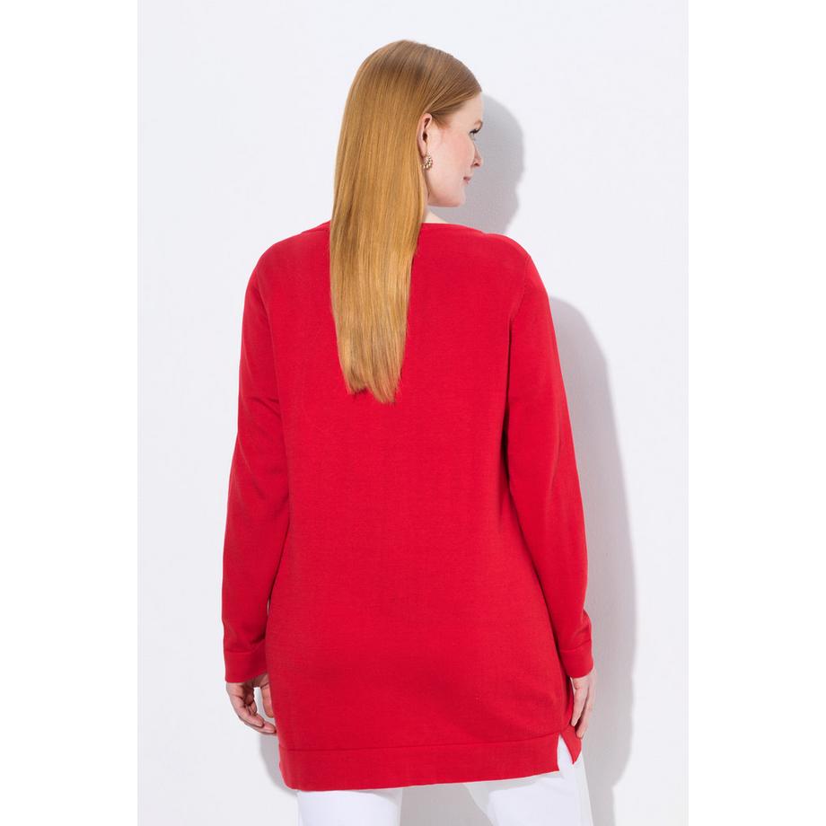 Ulla Popken Cardigan Long Col V Manches Longues Coton Pima  