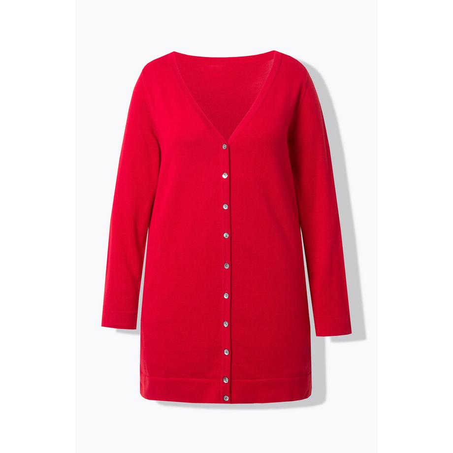 Ulla Popken Cardigan Long Col V Manches Longues Coton Pima  