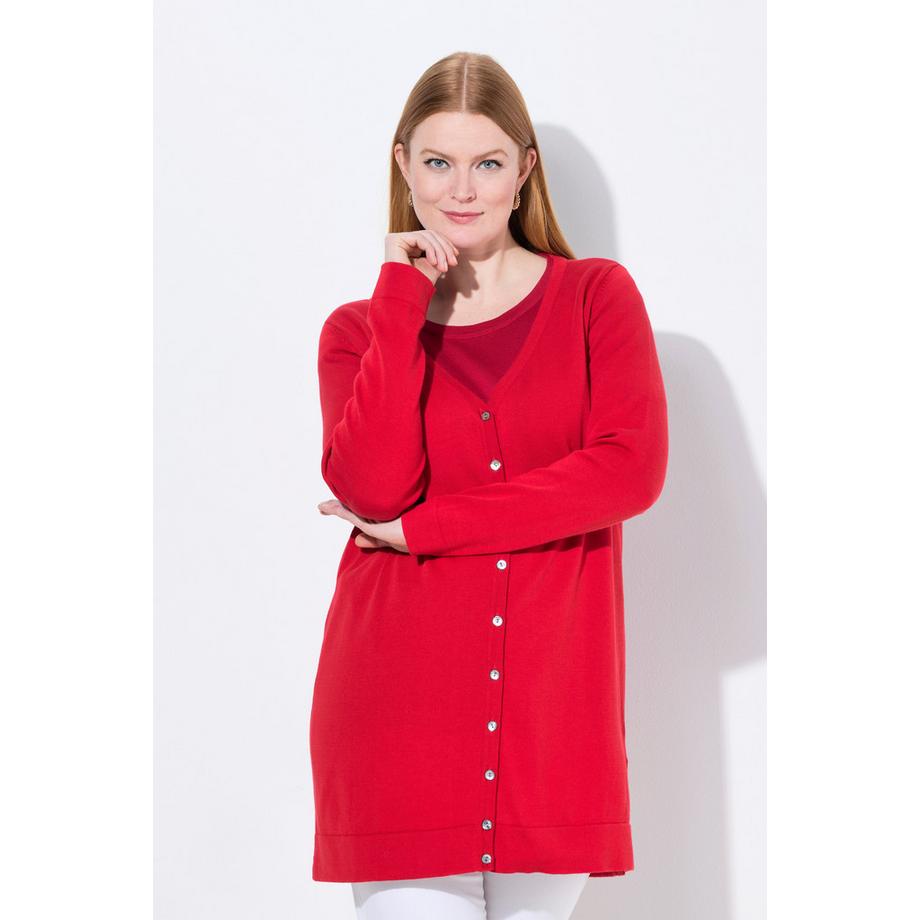 Ulla Popken Cardigan Long Col V Manches Longues Coton Pima  