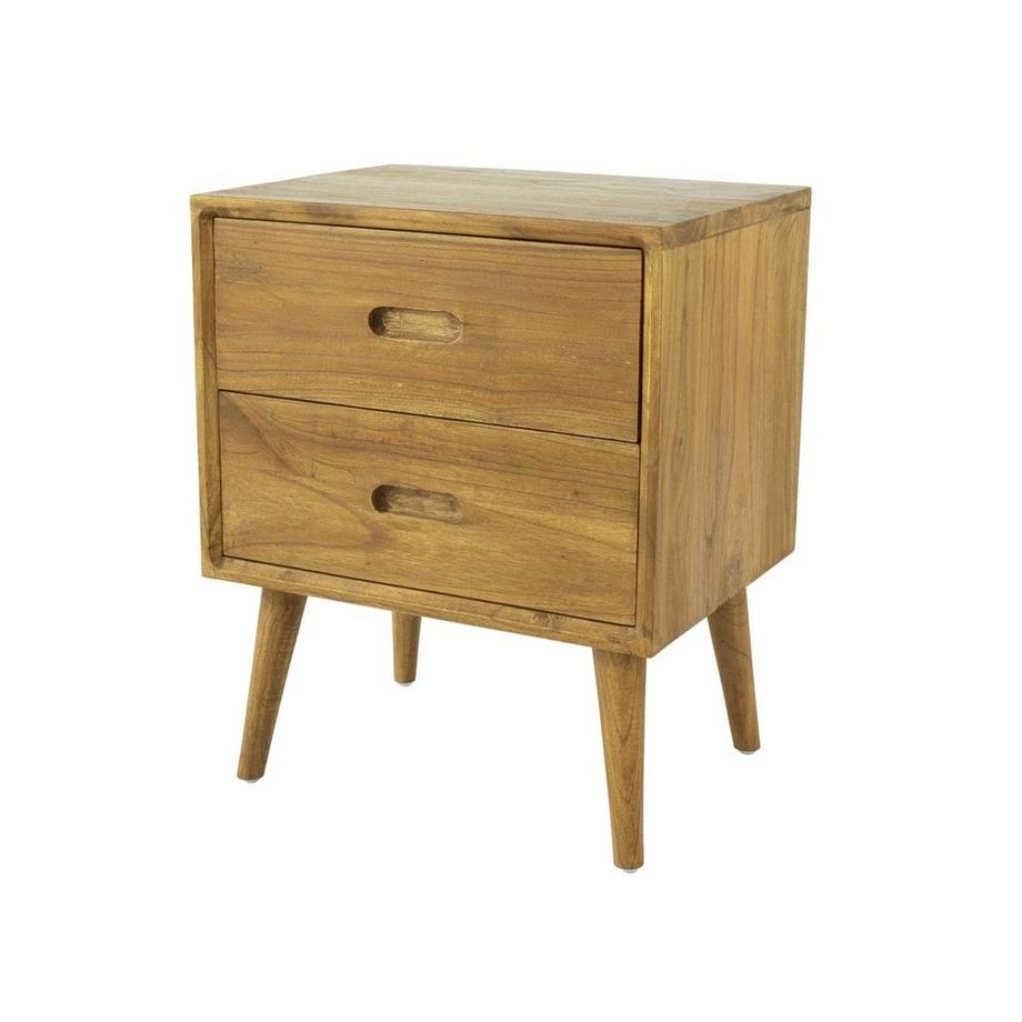 Table de chevet 2 tiroirs - Bois de mindi - Coloris : Naturel - PONIDA