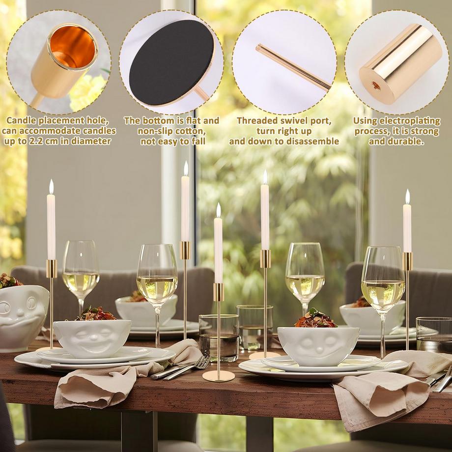 Alopini  Bougeoir 6 Set, Bougeoir en métal, Bougeoir haut, Bougies décoratives vintage élégantes et luxueuses 