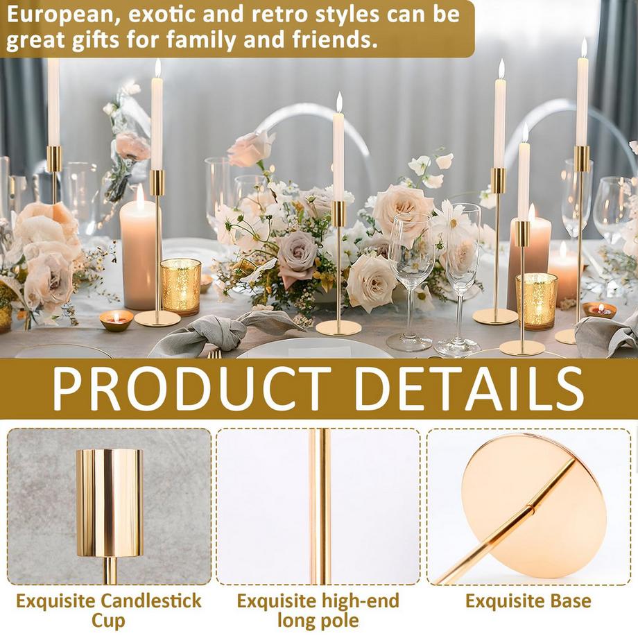 Alopini  Bougeoir 6 Set, Bougeoir en métal, Bougeoir haut, Bougies décoratives vintage élégantes et luxueuses 