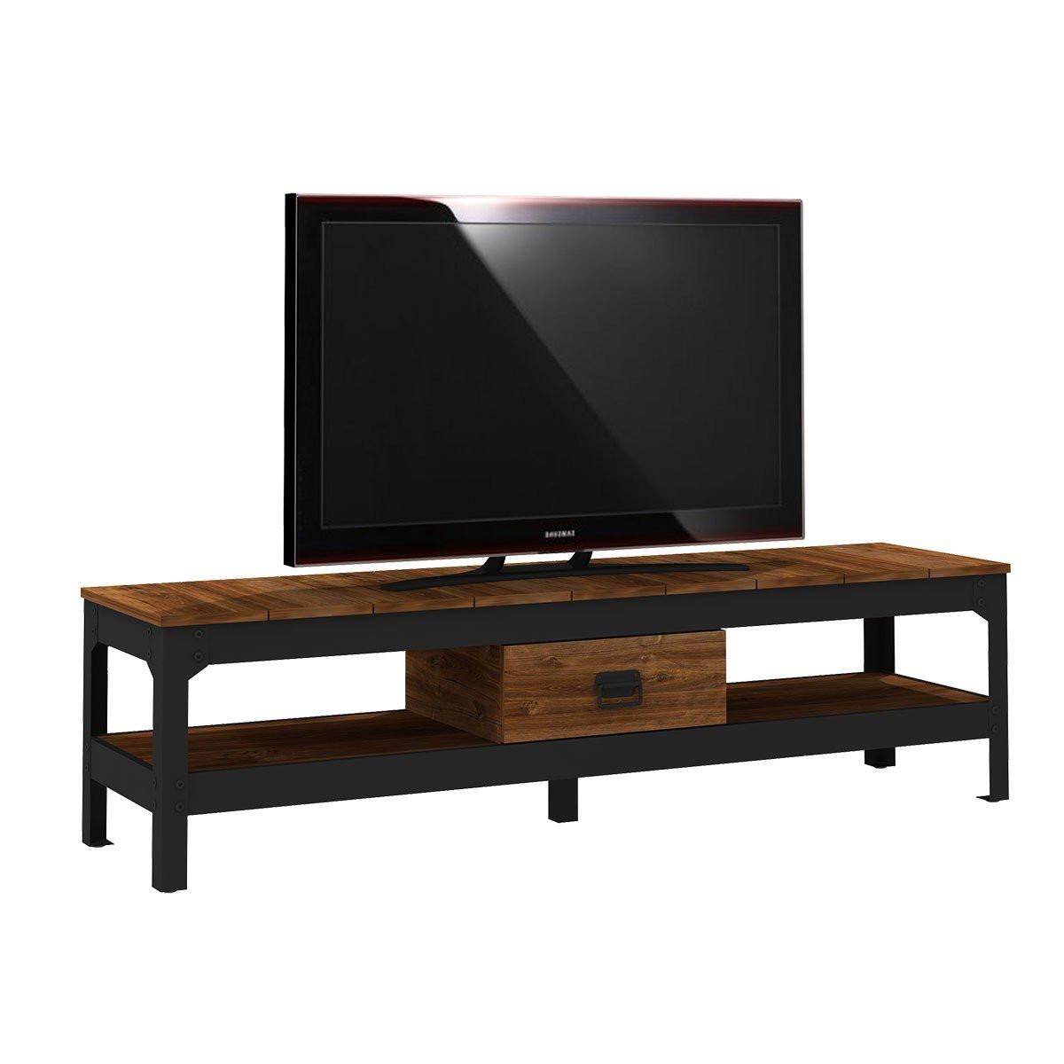 Calicosy Meuble TV style industriel avec 2 niches et 1 tiroir - L150 cm  