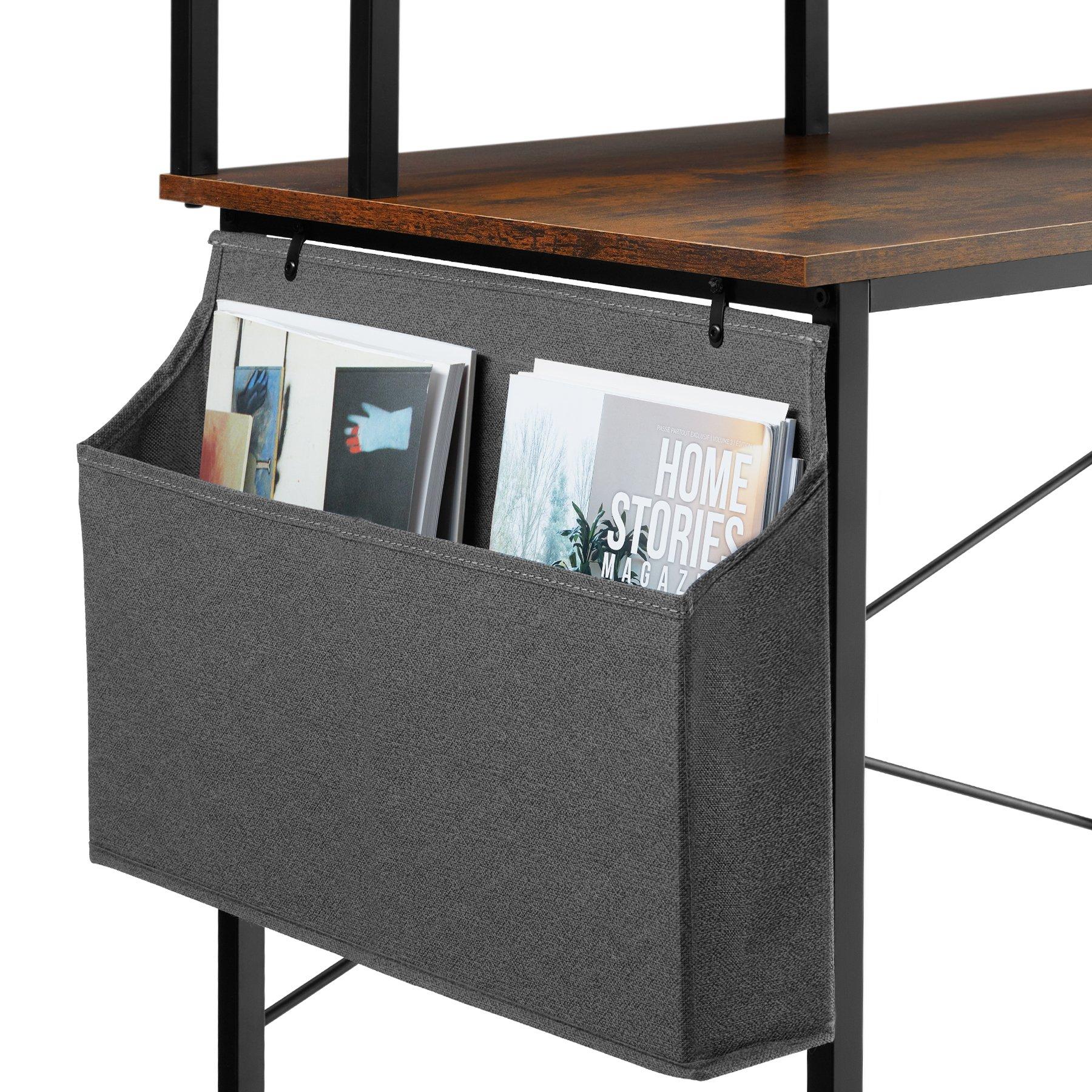 Tectake Table de bureau avec étagère de rangement et poche en tissu  