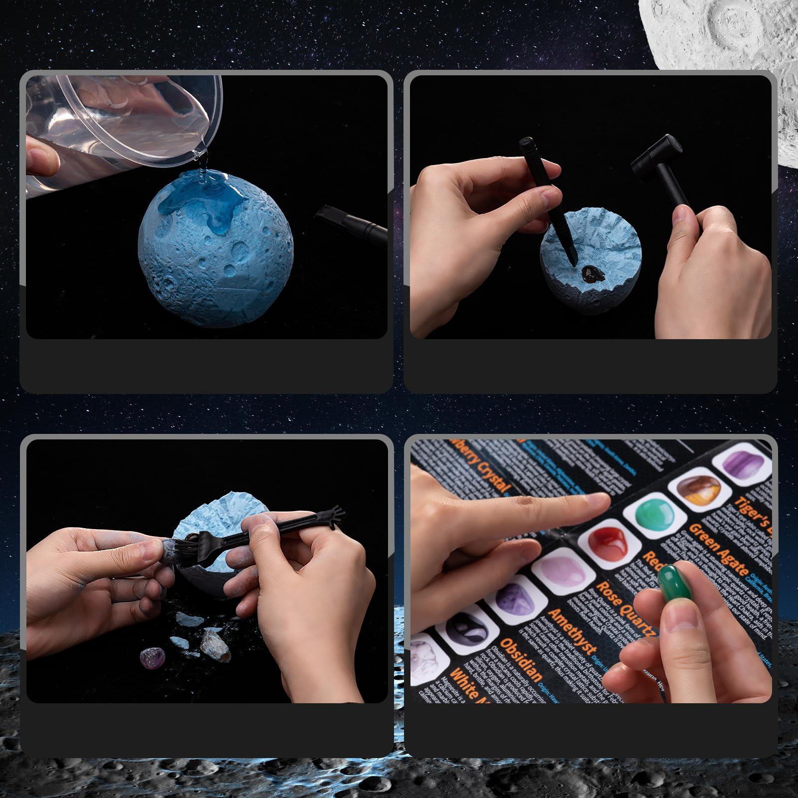 Activity-board  Ausgrabungsset für Kinder, natürliche Edelsteine und Kristalle, Mineralsteine, Mond-Schatzsuche Spielzeug, Sonnensystem, Planeten 