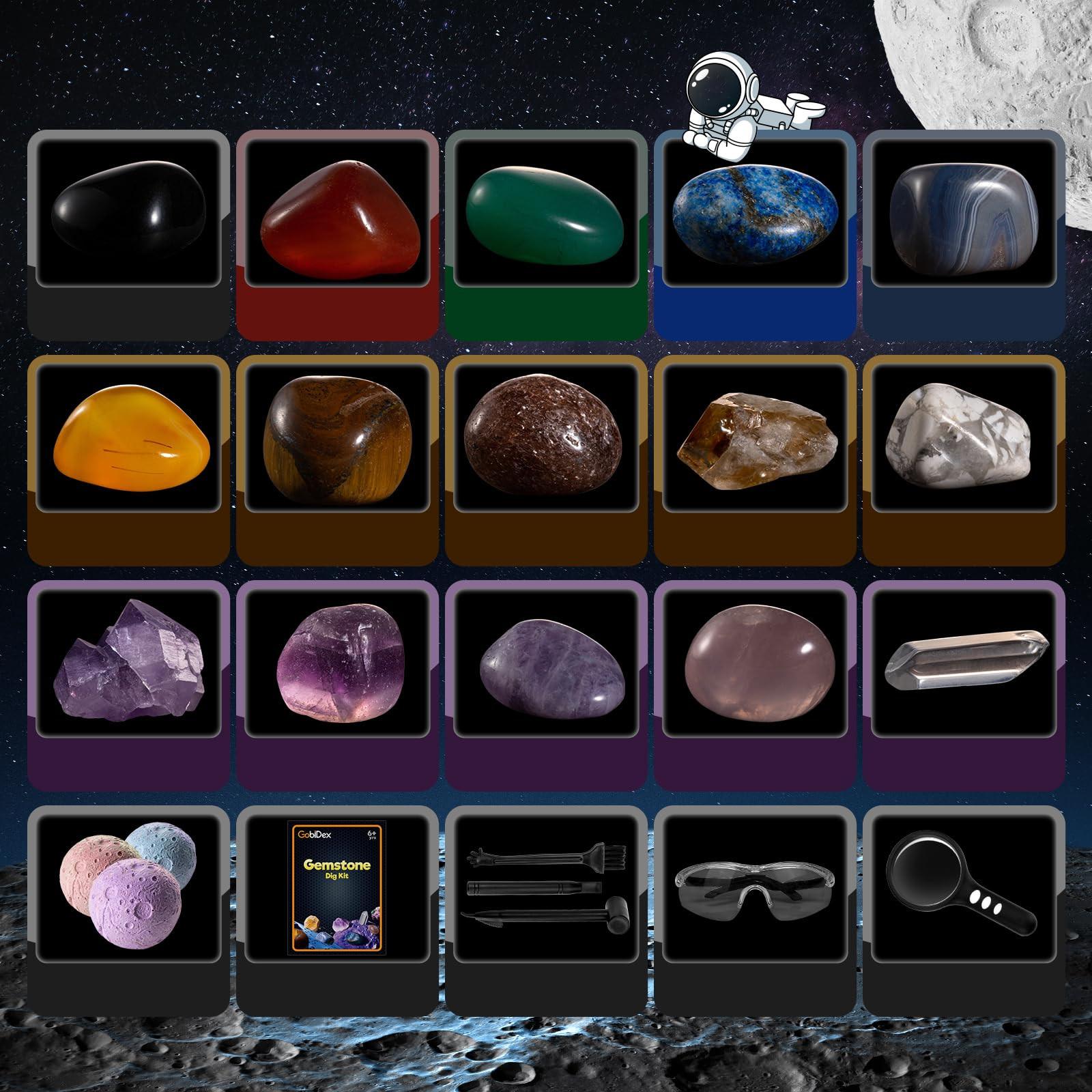 Activity-board  Ausgrabungsset für Kinder, natürliche Edelsteine und Kristalle, Mineralsteine, Mond-Schatzsuche Spielzeug, Sonnensystem, Planeten 