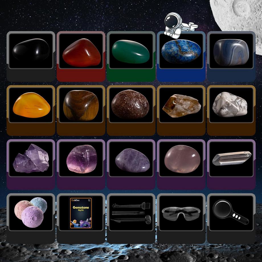 Activity-board  Set d'excavation pour enfants, pierres précieuses et cristaux naturels, pierres minérales, jouet de chasse au trésor sur la lune, système solaire, planètes 