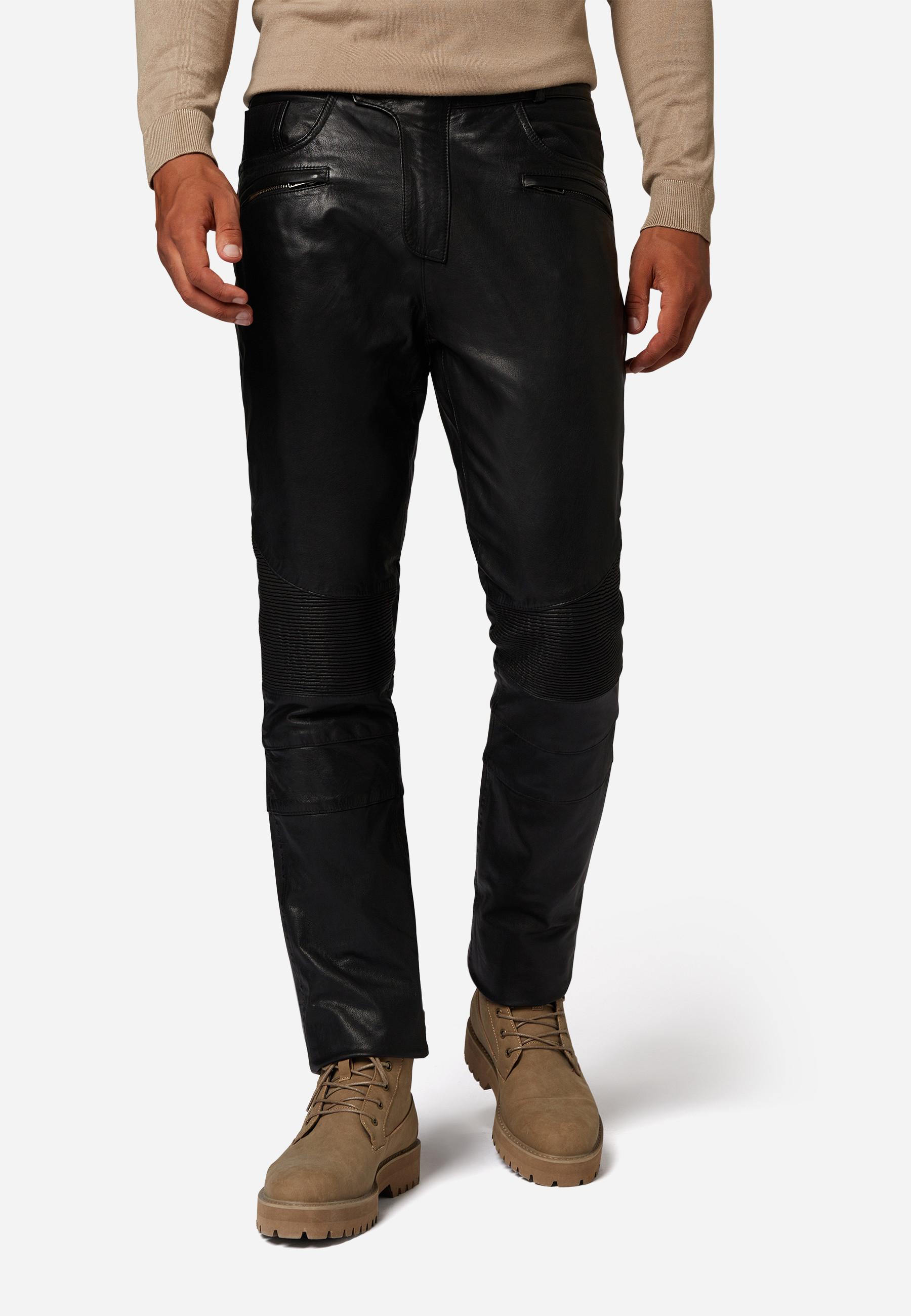 RICANO  Pantalon en cuir pour homme Franklin, dans un style classique à cinq poches avec des applications de motard. 