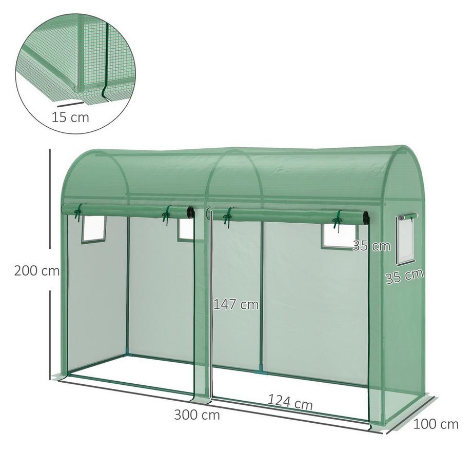 Northio Serre en aluminium serre à tomates 300 x 100 x 200 cm avec 4 fenêtres et 2 portes en plastique PE et acier, idéale pour le jardin  
