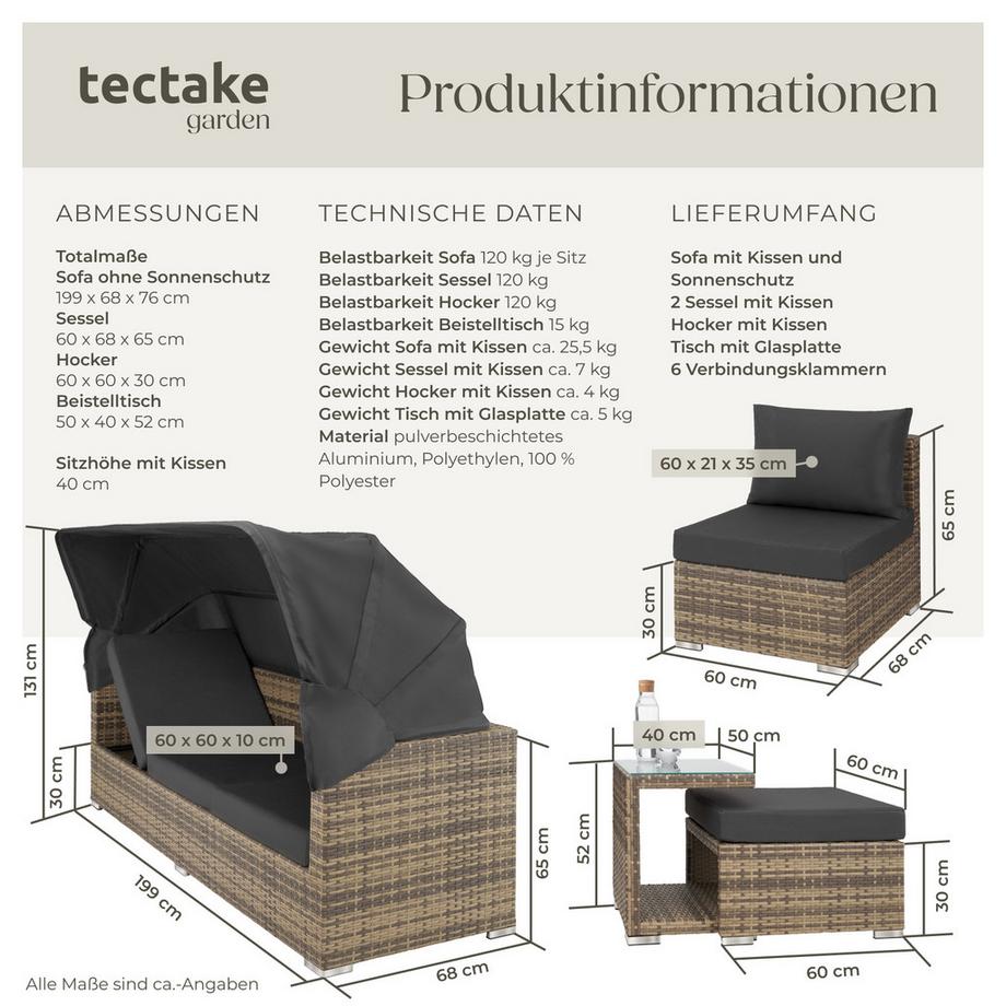 Tectake Lounge in rattan e alluminio San Marino resistente alle intemperie e ai raggi UV  
