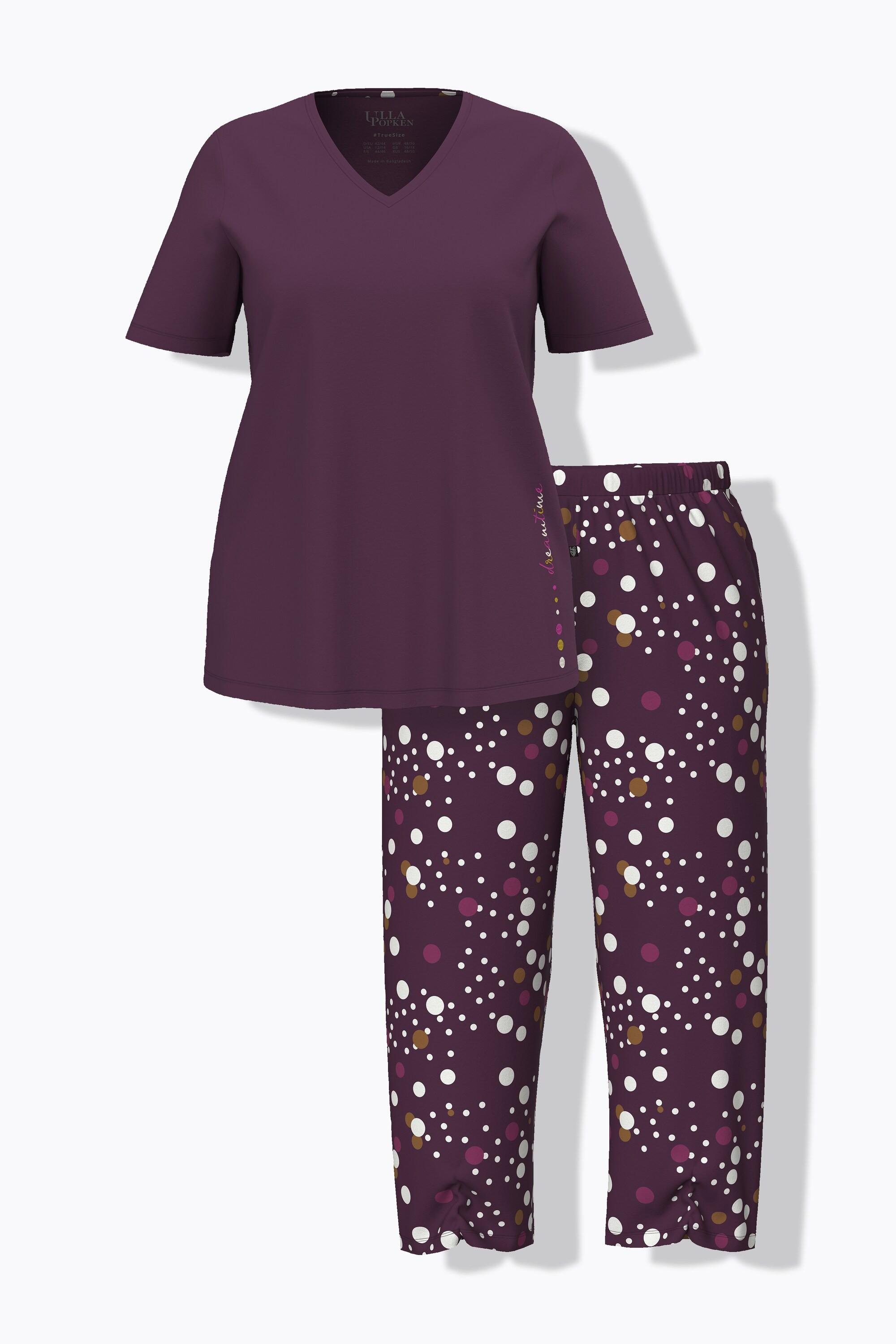 Ulla Popken Pigiama Pallini Scollo a V Maniche Lunghe  