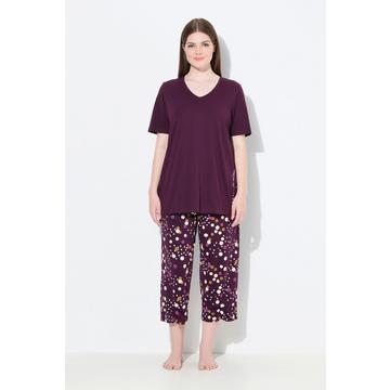 Pigiama con pallini, scollo a V, maniche lunghe e tasche