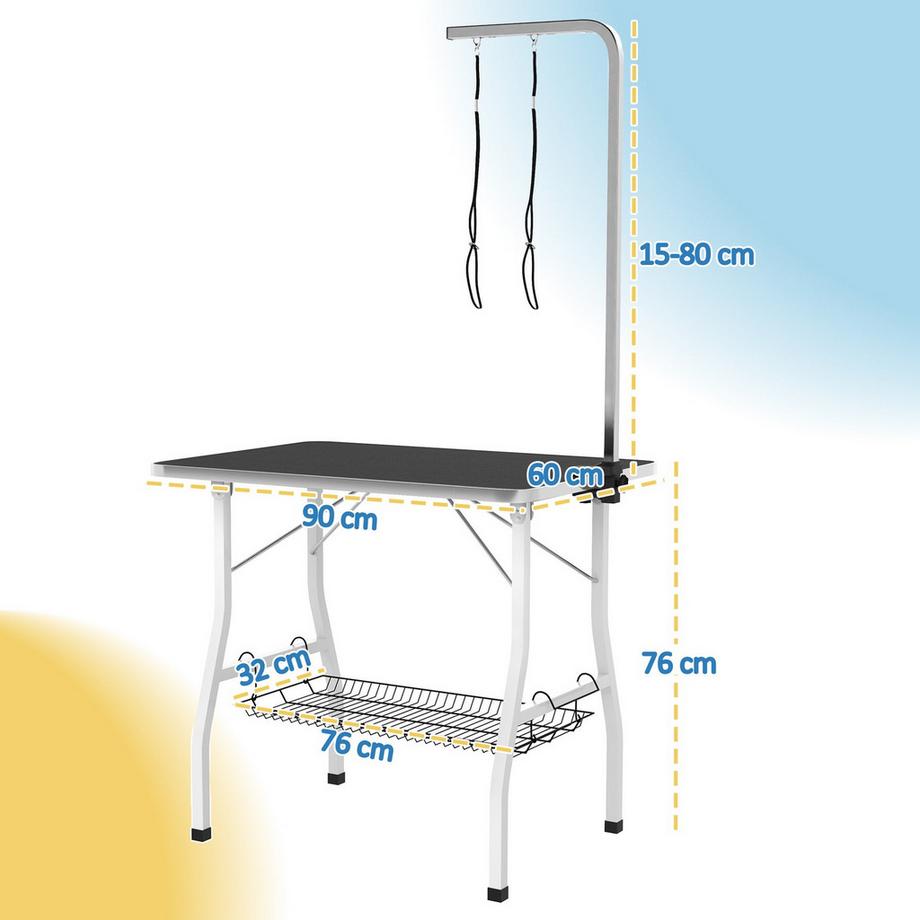 Northio  Hundepflegetisch, höhenverstellbar Trimmtisch für Hunde, klappbar Schertisch, Haustierpflegetisch mit Netzkorb, Schlingen, für Haartrocken, Haarschneiden, bis 40kg belastbar Schwarz+Weiß 