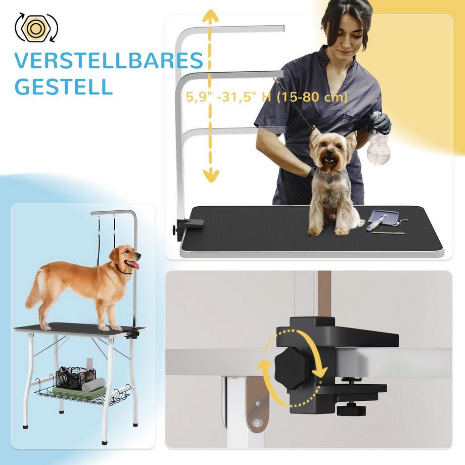Northio  Hundepflegetisch, höhenverstellbar Trimmtisch für Hunde, klappbar Schertisch, Haustierpflegetisch mit Netzkorb, Schlingen, für Haartrocken, Haarschneiden, bis 40kg belastbar Schwarz+Weiß 