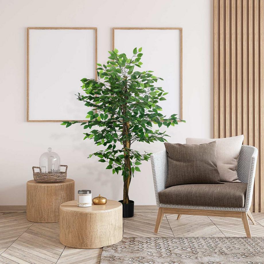 Northio Künstliche Pflanze, 150 cm Kunstpflanze mit Übertopf, Kunstmoos, Künstlich Ficus Kunstbaum, Zimmerpflanze für Wohnzimmer, Grün  