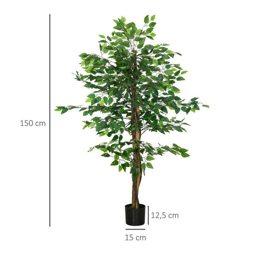 Northio Künstliche Pflanze, 150 cm Kunstpflanze mit Übertopf, Kunstmoos, Künstlich Ficus Kunstbaum, Zimmerpflanze für Wohnzimmer, Grün  