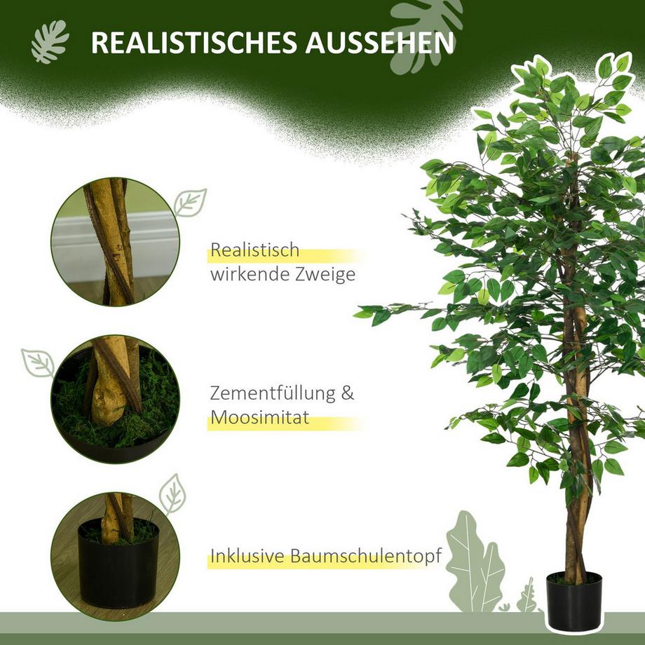 Northio Künstliche Pflanze, 150 cm Kunstpflanze mit Übertopf, Kunstmoos, Künstlich Ficus Kunstbaum, Zimmerpflanze für Wohnzimmer, Grün  