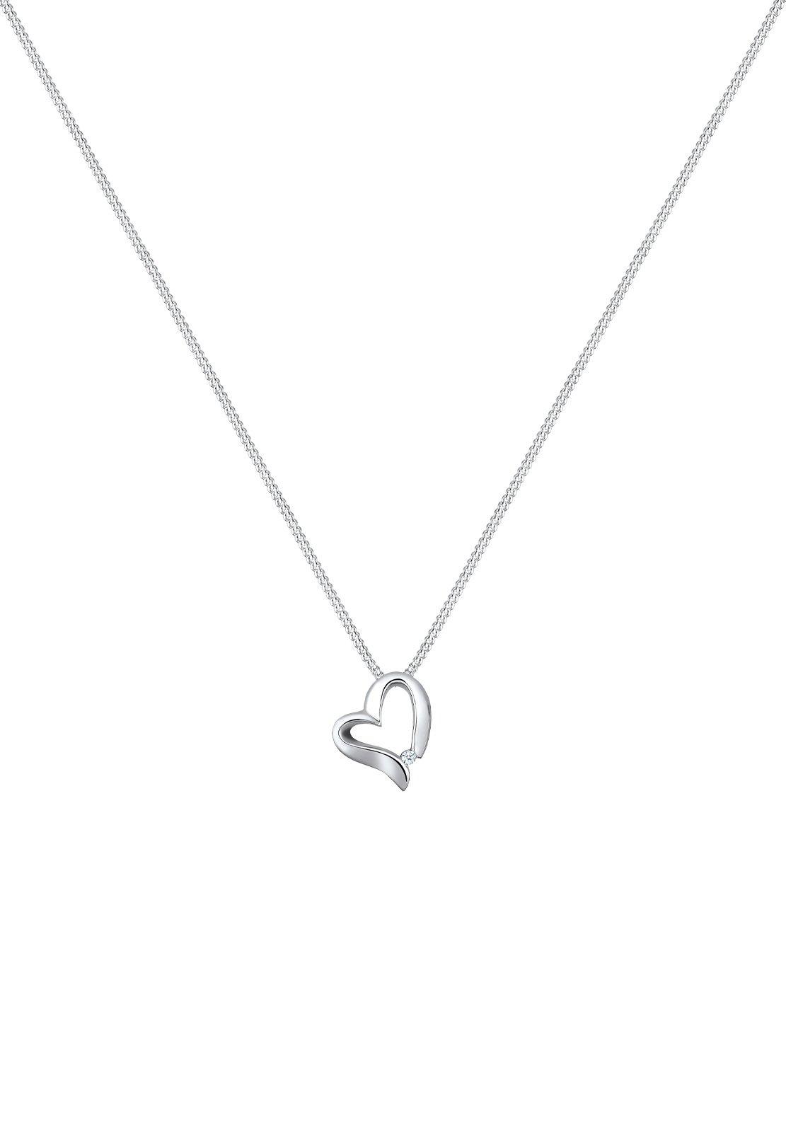 Elli  Collier Pendentif Coeur Courbé Avec Diamant (0.015 Ct.) 