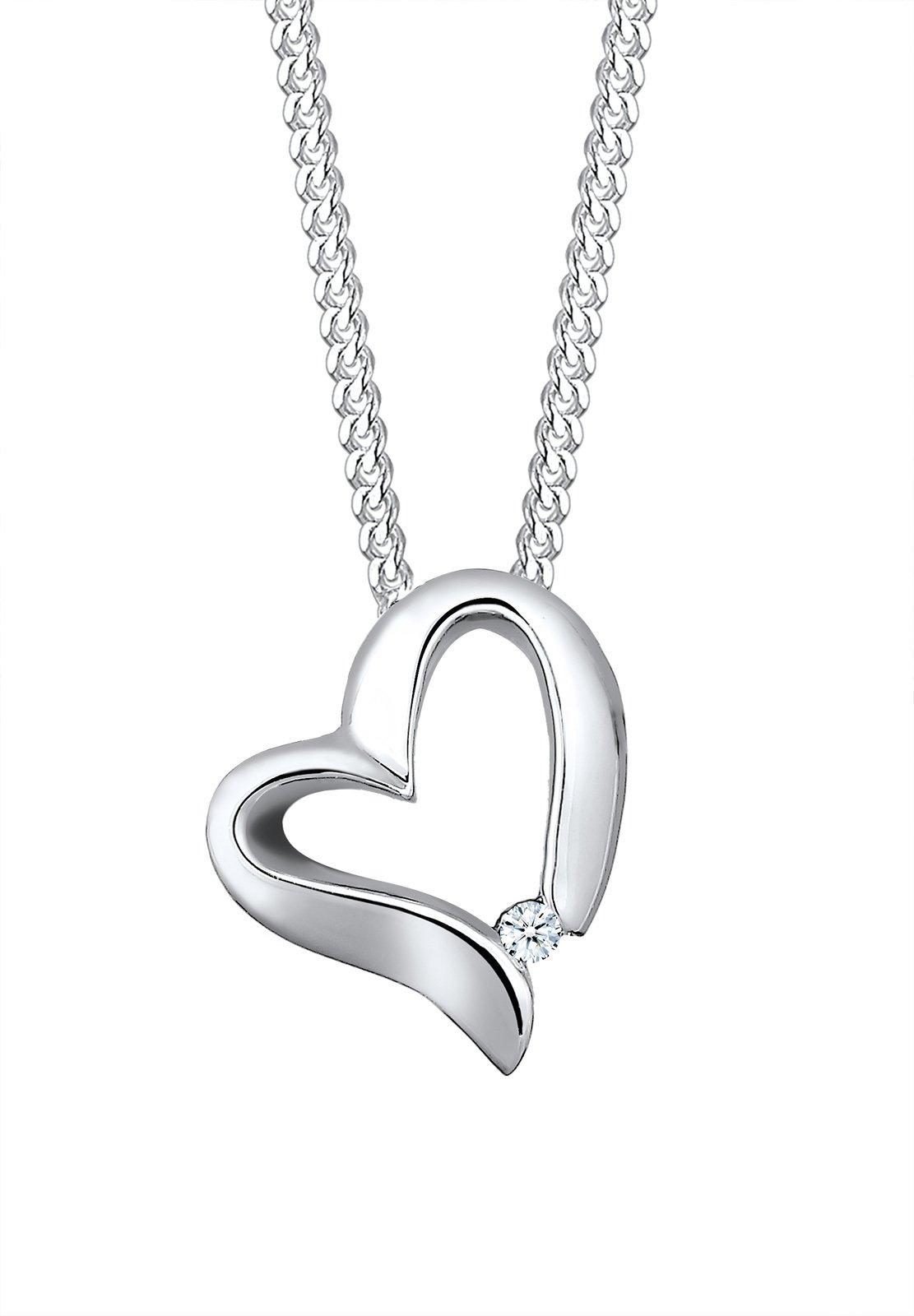 Elli  Collier Pendentif Coeur Courbé Avec Diamant (0.015 Ct.) 