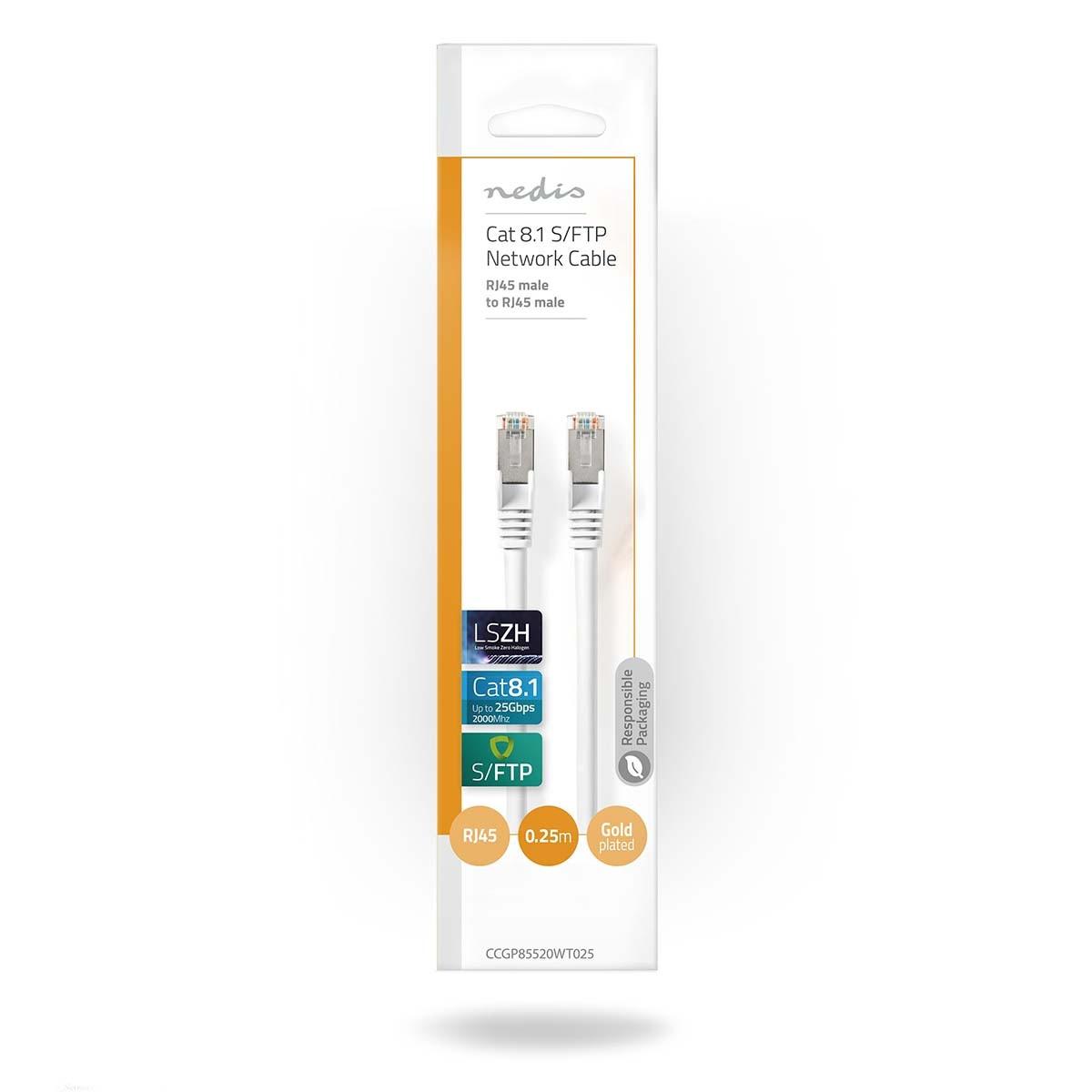 Nedis  Câble réseau Cat 8.1 | S/FTP | RJ45 mâle | RJ45 mâle | 0.30 m | Rond | LSZH | Blanc | Sachet plastique 