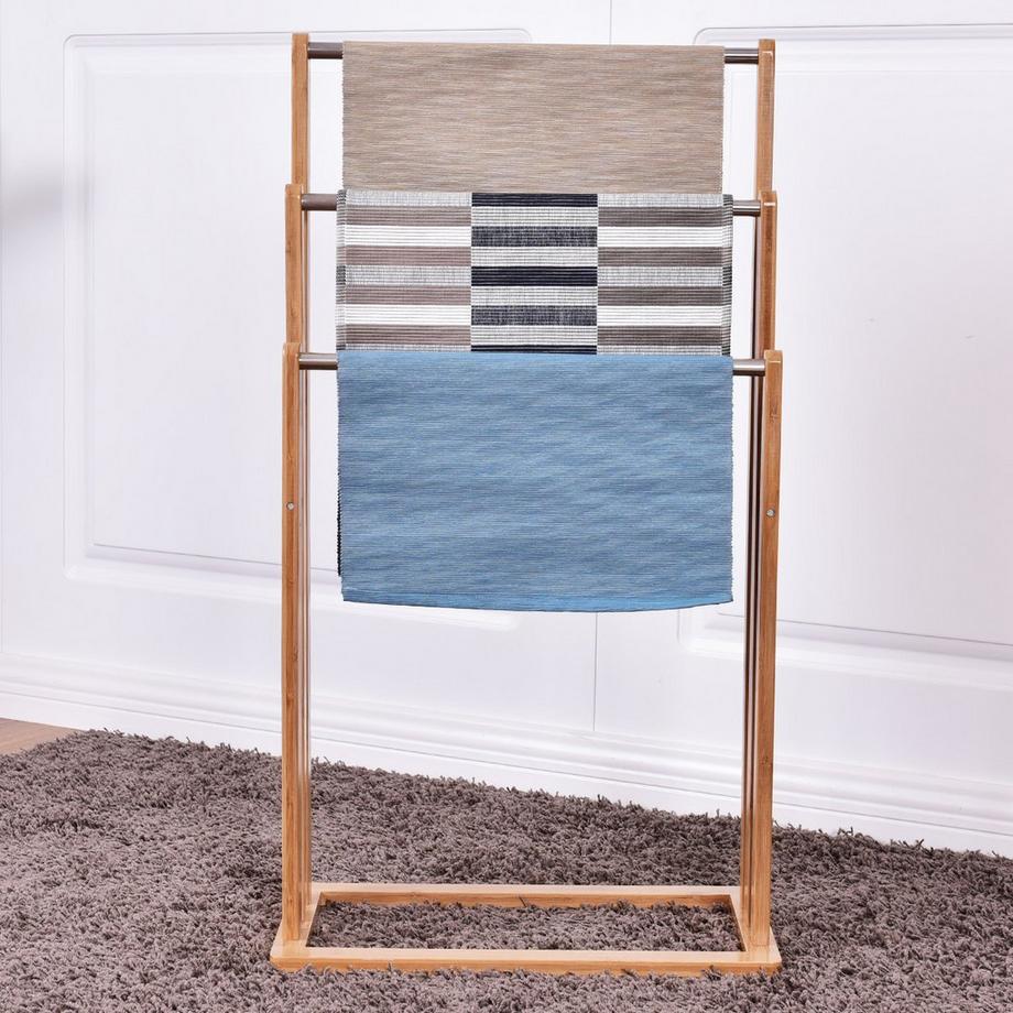 Northio  Handtuchhalter Handtuchständer Standhandtuchhalter 3 Stangen Freistehend Bambus 