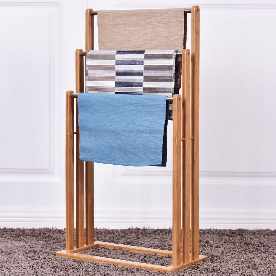 Northio  Handtuchhalter Handtuchständer Standhandtuchhalter 3 Stangen Freistehend Bambus 