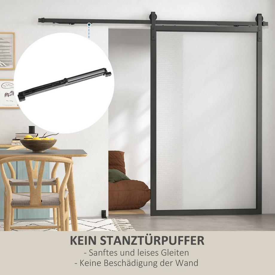 Northio  Schiebetürbeschlag Set, 244cm, mit Schienen, Rollen, Anti-Sprung-Vorrichtungen, Türstopper, Bodenführung, Kohlenstoffstahl, Schwarz 