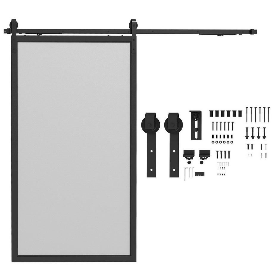Northio  Schiebetürbeschlag Set, 244cm, mit Schienen, Rollen, Anti-Sprung-Vorrichtungen, Türstopper, Bodenführung, Kohlenstoffstahl, Schwarz 