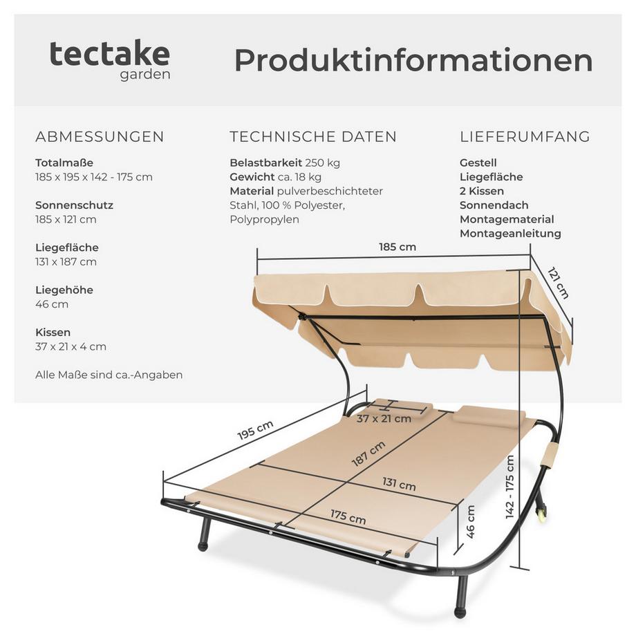 Tectake Lettino prendisole Livorno per 2 persone  