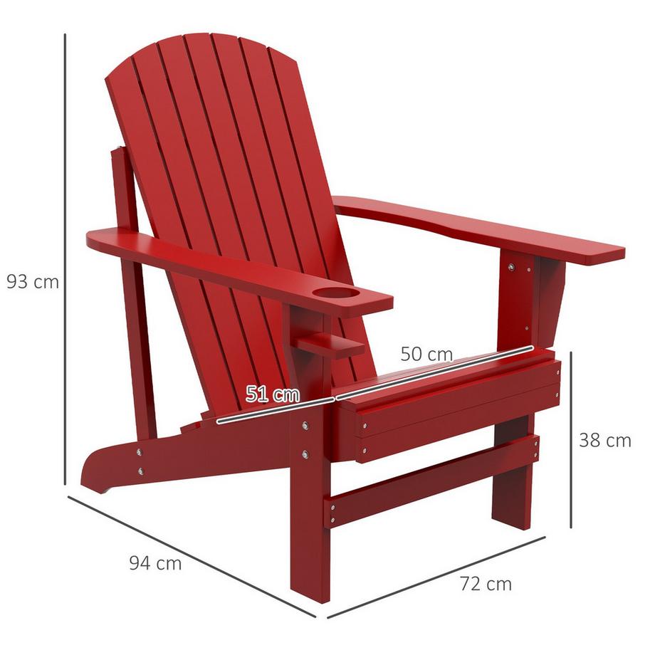 Northio Adirondack-Gartenstuhl Mit Becherhalter Gartenliege Balkonstuhl Massivholz Rot 72 X 94 X 93 Cm  
