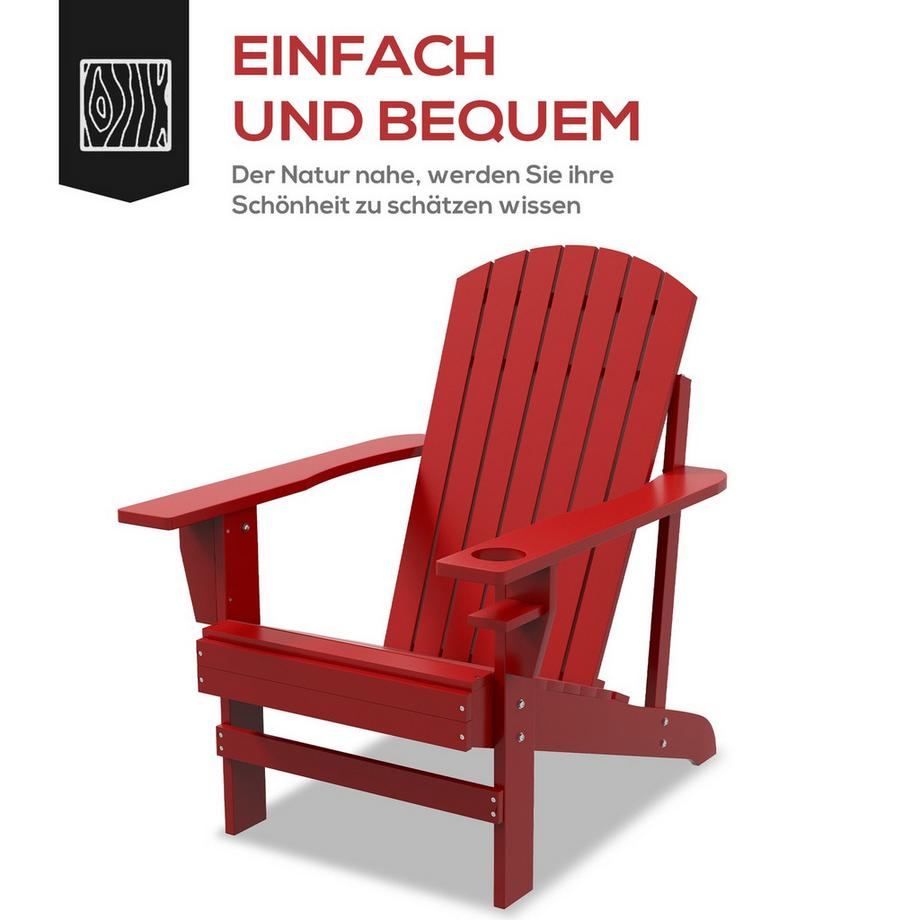 Northio Adirondack-Gartenstuhl Mit Becherhalter Gartenliege Balkonstuhl Massivholz Rot 72 X 94 X 93 Cm  