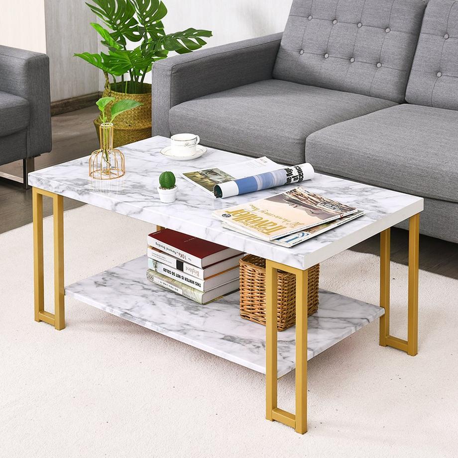 Northix Table basse table d'appoint table de canapé table d'appoint table console table basse doré et blanc  