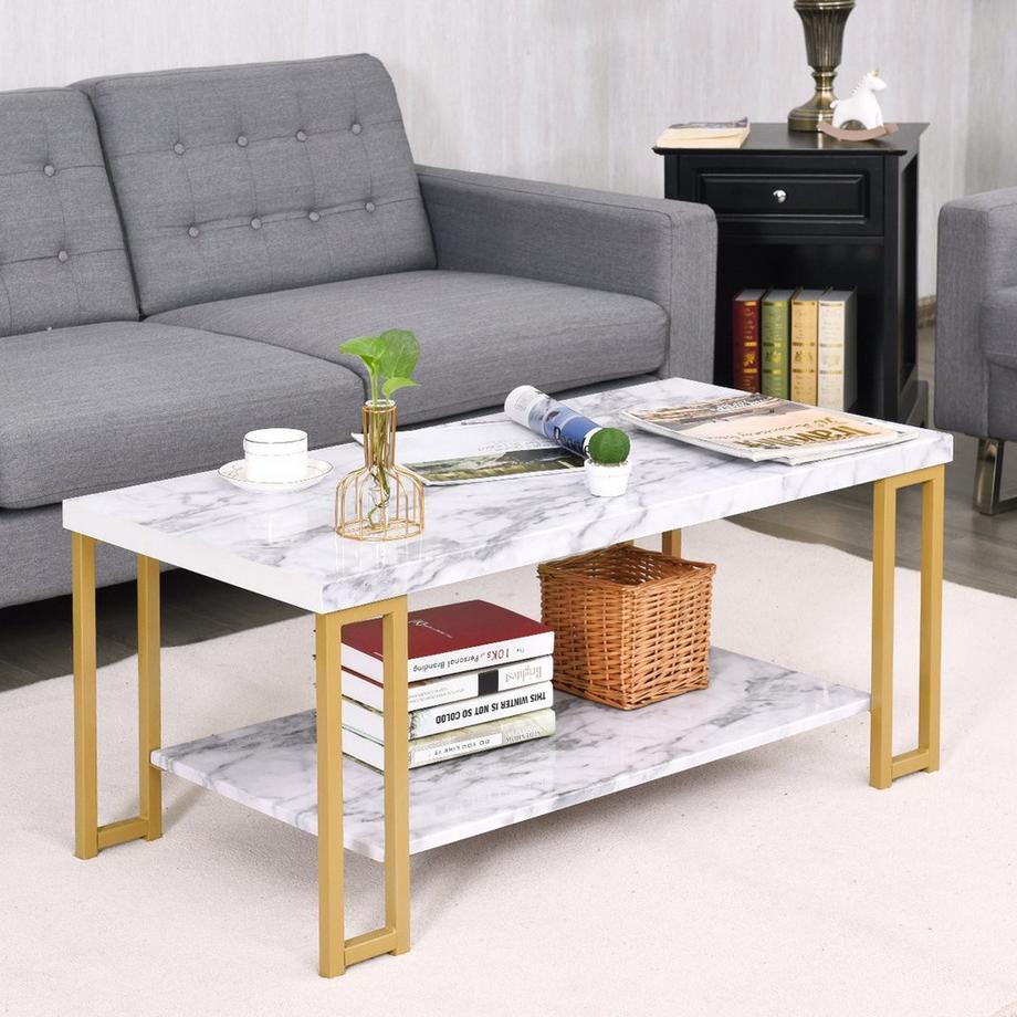 Northix Table basse table d'appoint table de canapé table d'appoint table console table basse doré et blanc  