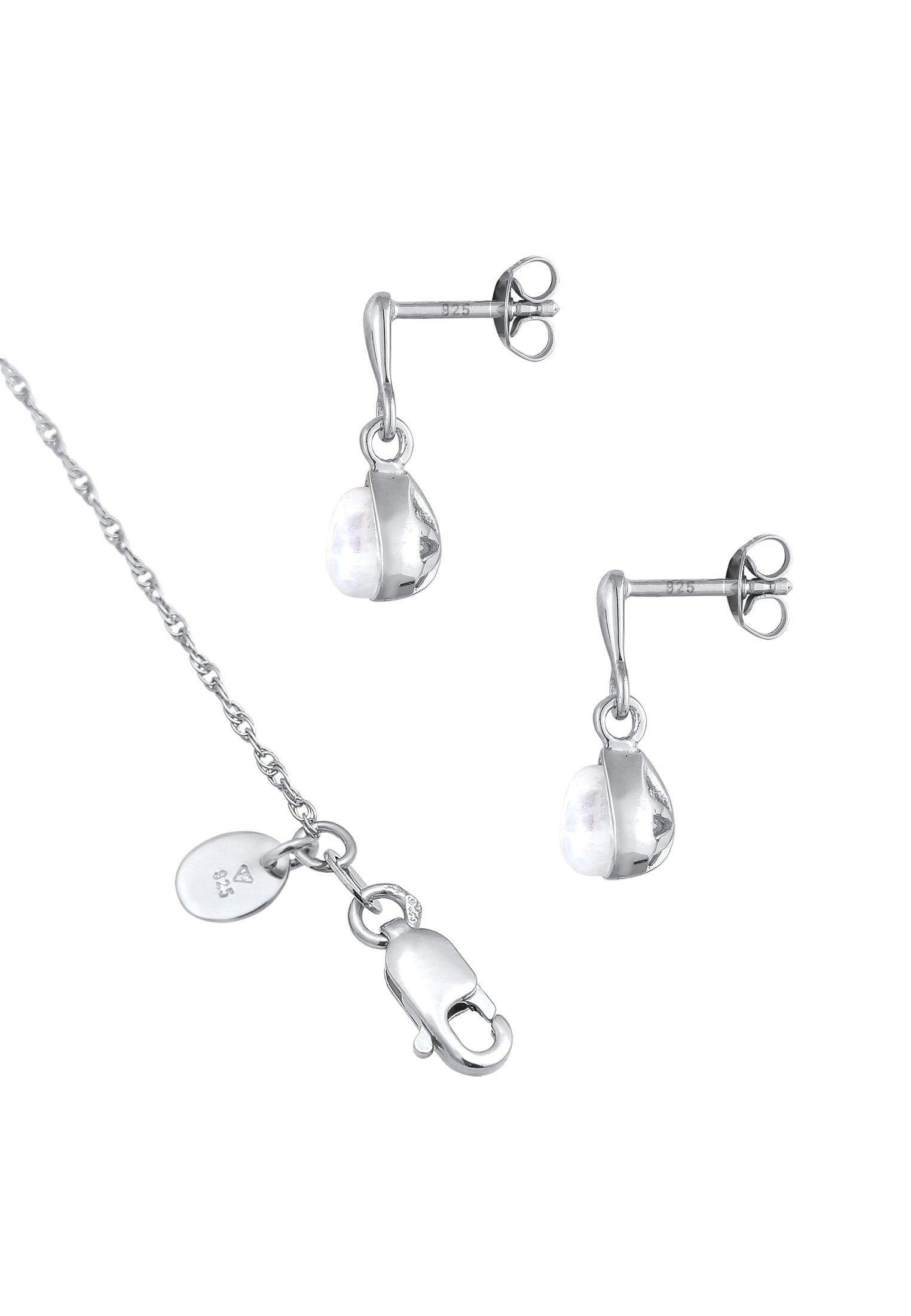 Elli  Schmuckset Mondstein Tropfen Kette Ohrhänger 925 Silber 