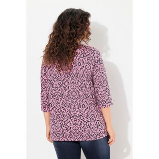 Ulla Popken  T-shirt avec plis fantaisie, décolleté en V et manches 3/4, coupe évasée 