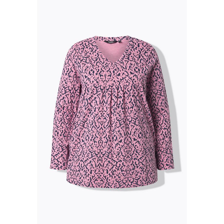 Ulla Popken Maglia Pieghe Decorative Scollo a V Maniche 3/4 Taglio Svasato  