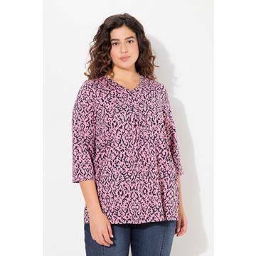 T-shirt avec plis fantaisie, décolleté en V et manches 3/4, coupe évasée