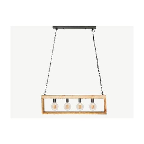 Vente-unique Suspension style industriel caisse rectangulaire en bois OLIUS bois métal 4 lampes 30naturel  