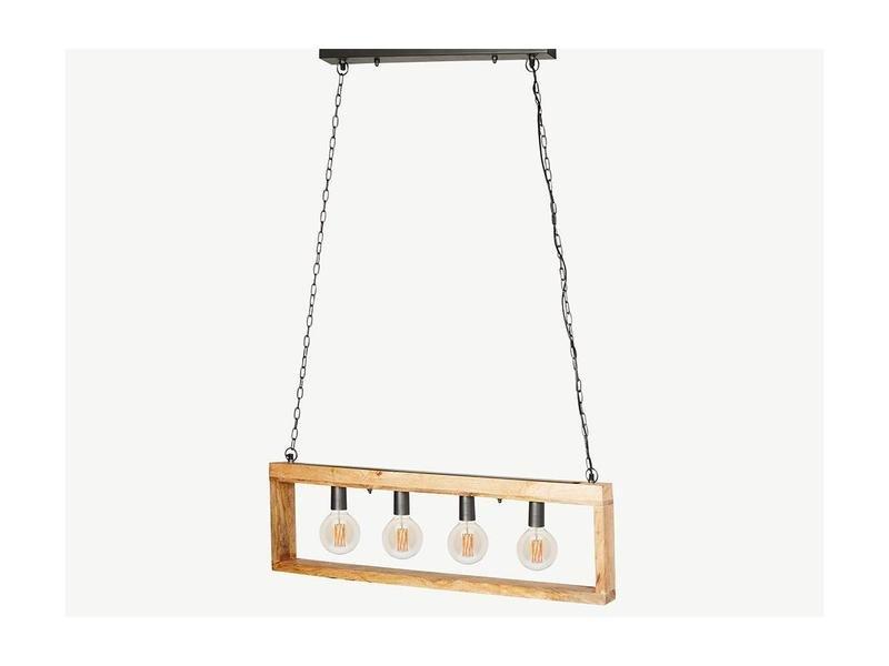 Vente-unique Suspension style industriel caisse rectangulaire en bois OLIUS bois métal 4 lampes 30naturel  