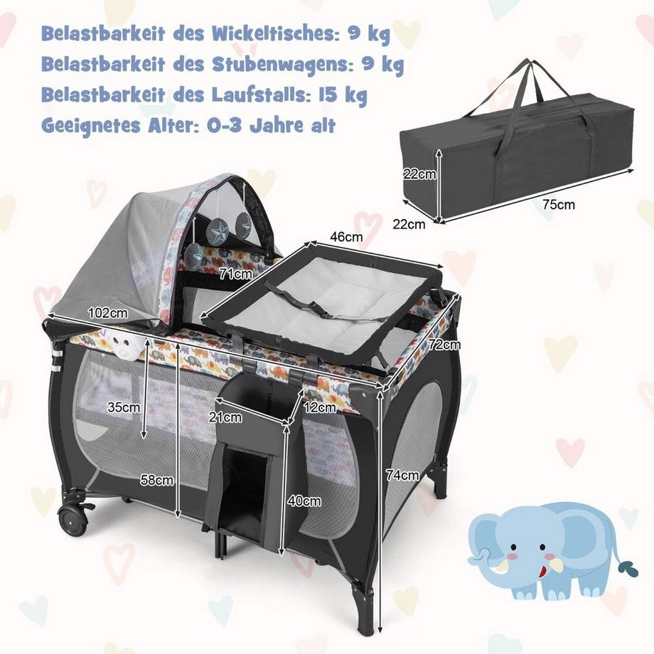 Northio  Lit bébé 5 en 1, lit d'appoint portable, lit de voyage avec matelas pliable, 102 cm x 72 cm x 74 cm, coloré 