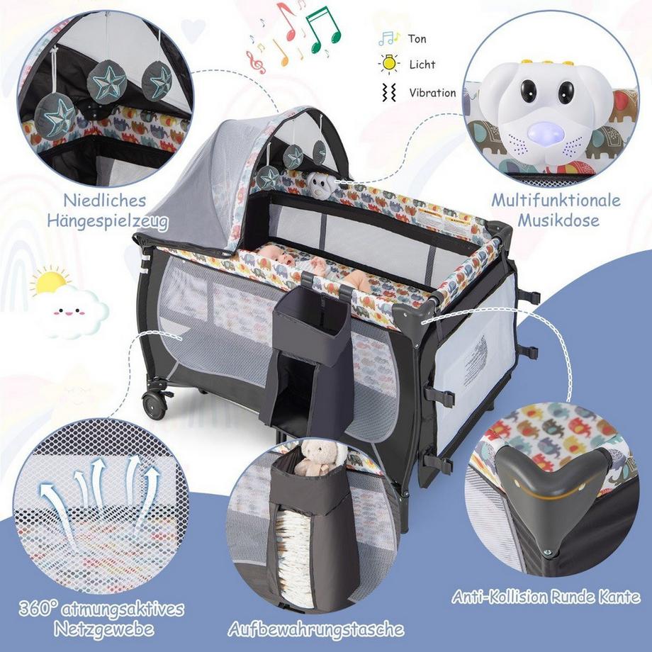 Northio  Lit bébé 5 en 1, lit d'appoint portable, lit de voyage avec matelas pliable, 102 cm x 72 cm x 74 cm, coloré 