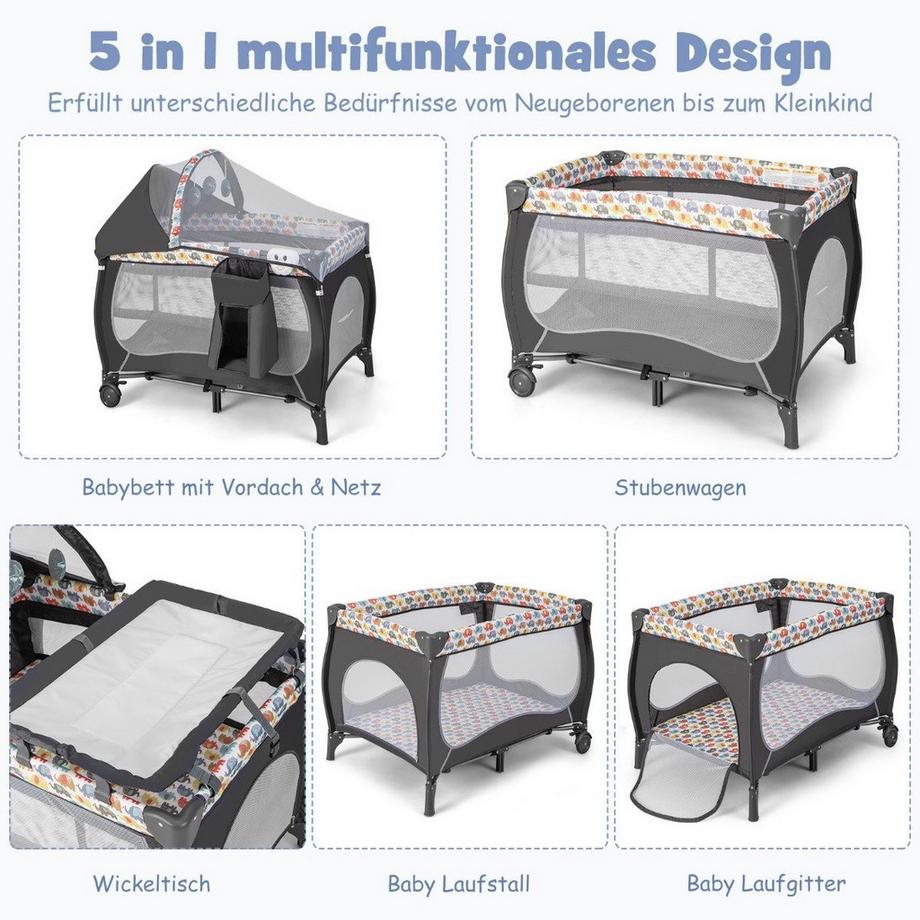Northio  Lit bébé 5 en 1, lit d'appoint portable, lit de voyage avec matelas pliable, 102 cm x 72 cm x 74 cm, coloré 
