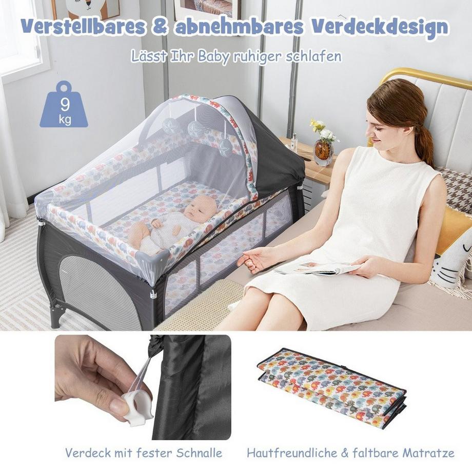 Northio  Lit bébé 5 en 1, lit d'appoint portable, lit de voyage avec matelas pliable, 102 cm x 72 cm x 74 cm, coloré 